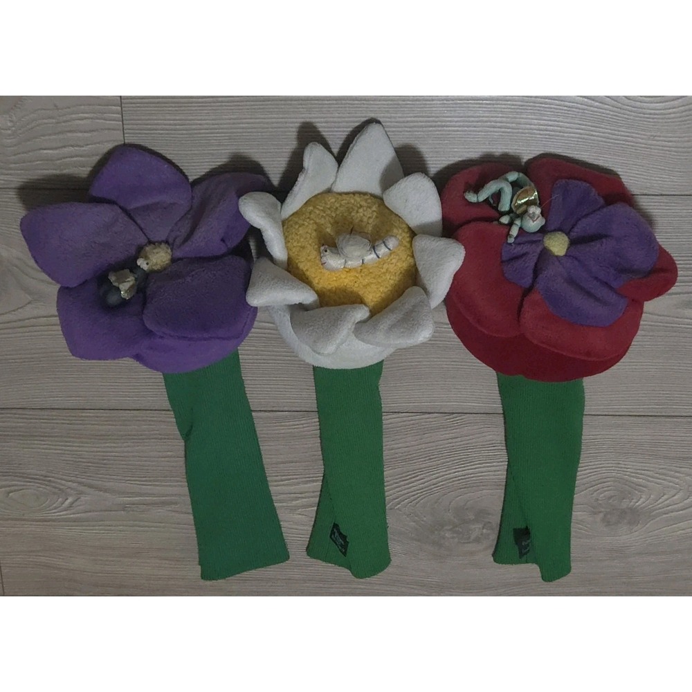 Winning Edge Designs Golf Headcover Lot 3 Flowers /w Bugs Plush Bundle Vintage